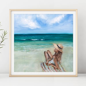 Beach Babe Print, Beach Wall Art, Figure Painting by Katie Jobling