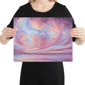 Dreamy Seascape Art Print, Pastel Ocean Painting, Colorful Art Print image 3