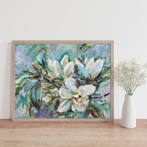 Magnolia Art Print, Floral Painting, Flower wall art, Golden Hour Painting by Katie Jobling