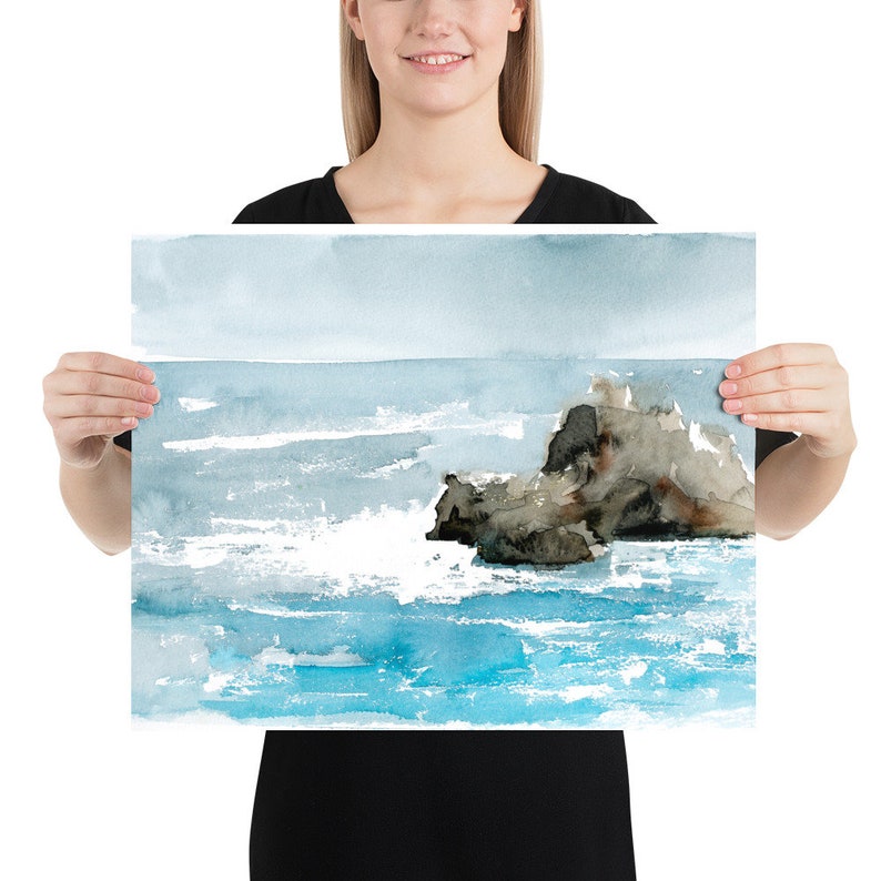 Ocean Watercolor Painting Art Print, Seascape Ocean Wall Art, Coastal Art Print image 3
