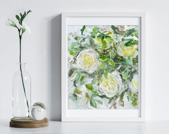 Rose Art Print, Floral Painting, Flower wall art, Garden Breeze Painting by Katie Jobling