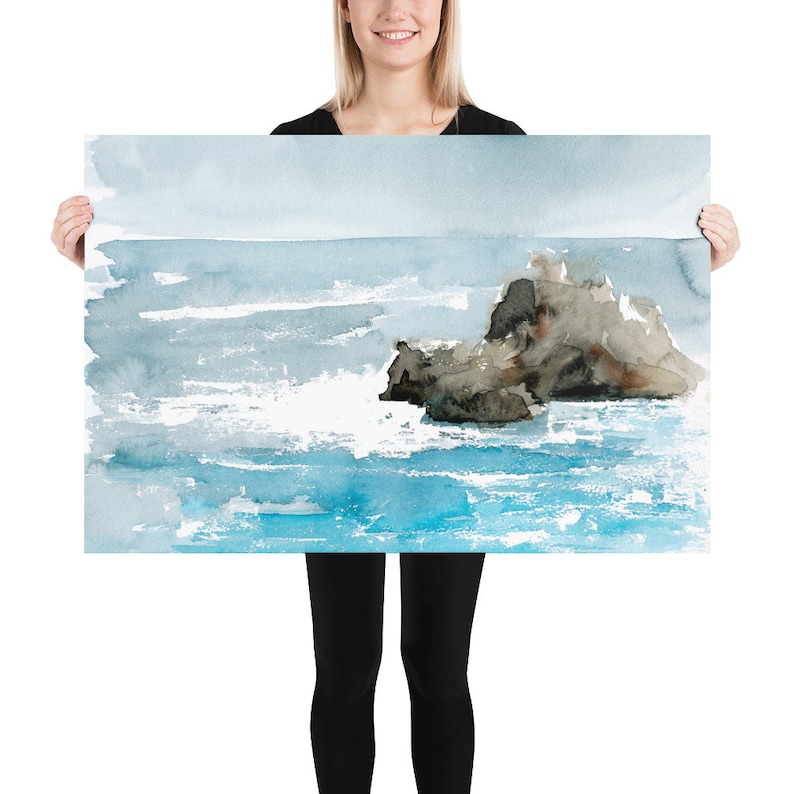 Ocean Watercolor Painting Art Print, Seascape Ocean Wall Art, Coastal Art Print image 4