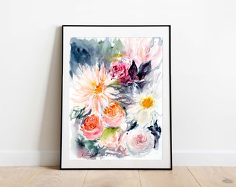 Watercolor Print, Floral Wall Art, Flower Painting, Abstract Art Print