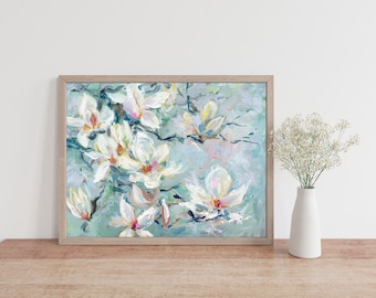 Magnolia Art Print, Floral Painting, Flower wall art, Sweet Sentiment Painting by Katie Jobling