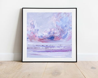 Purple Seascape Art Print, Abstract Ocean Painting, Purple Sunset Art