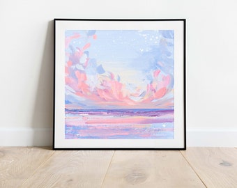 Pastel Skies Art Print, Dreamy Seascape Painting, Ocean Wall Art