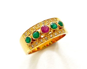 Ring i sterlingsilver med rubin och smaragd, 925, storlek 7