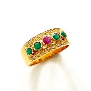 Vintage Gold Plateado Plata Esterlina Ruby Emerald Ring Marcado 925 Tamaño 7