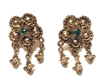 Vintage Rhinestone Flower Chandelier Clip On Earrings