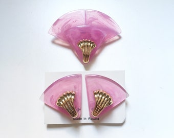 Vintage Marble Lucite Brooch Clip Earrings Jewellery Set Made in Austria