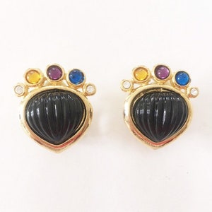 Vintage Gold Tone Multi-coloured Fluted Cabochon Clip-on Earrings