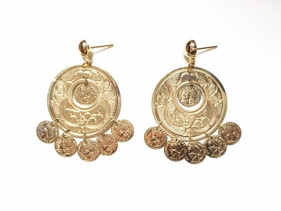Vintage Metal Coin Chandelier Earrings Statement E