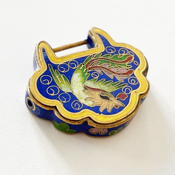 Vintage Chinois Cloisonne Grand Pendentif Ancienne Serrure Perle