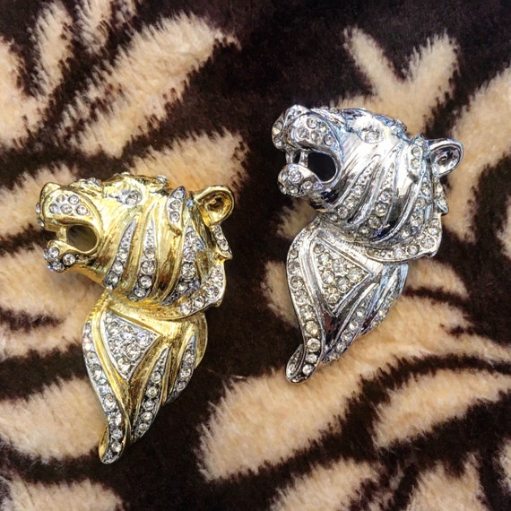 Vintage Tiger Brooch Swarovski Crystal Figural Pin