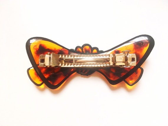 Vintage French Barrette Faux Tortoise Shell Ename… - image 2