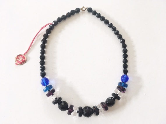 Vintage Czech Faceted Glass Bead Black Necklace O… - image 2