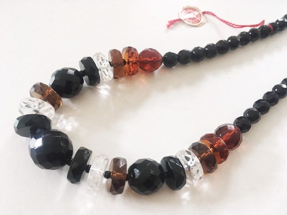 Vintage Czech Faceted Glass Bead Black Necklace O… - image 3