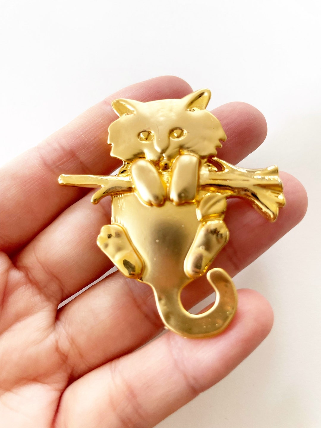 Vintage Matte Gold Tone Cat Kitten Brooch New Old Stock - Etsy