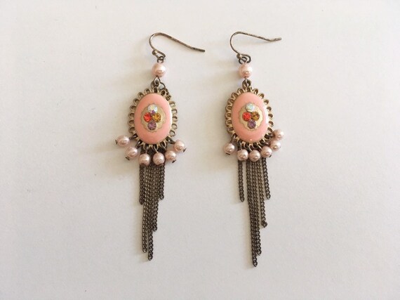 Enamel Multicolour Rhinestone Faux Pearl Tassel Ch