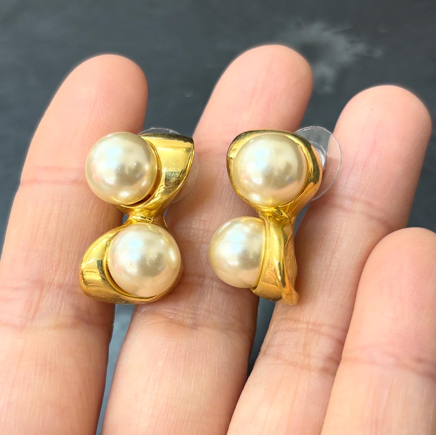 ヴィンテージ ANNE KLEIN サイン入り ゴールドトーン フェイクパール 