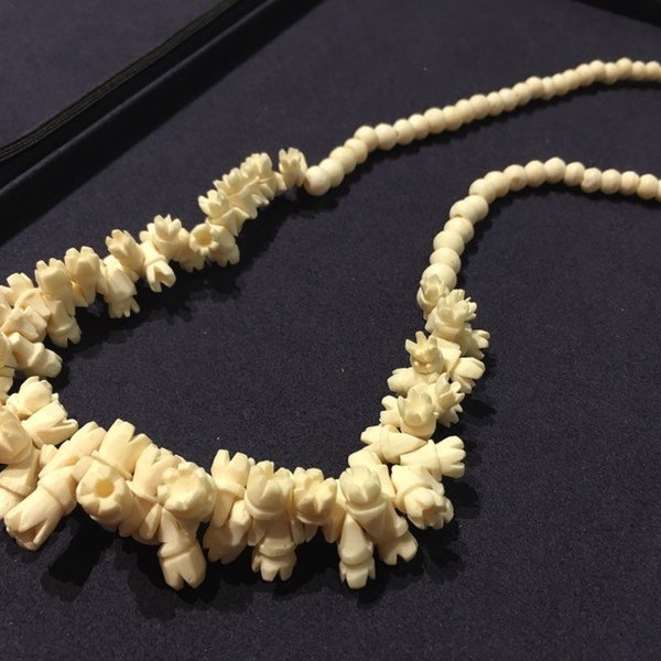 Vintage Carved Bone Bead Necklace Chinese