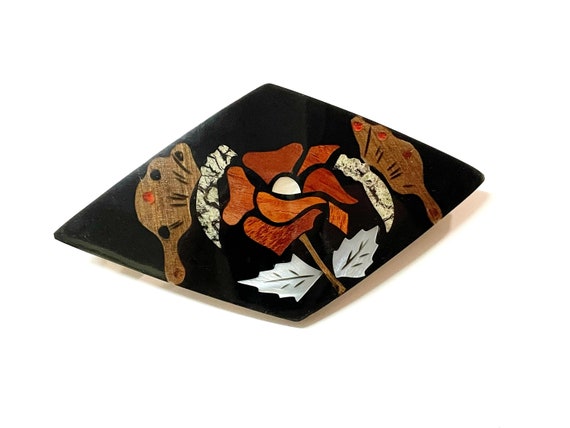 Vintage Inlay Mother of Pearl Black Diamond Shape Flower  display picture 1