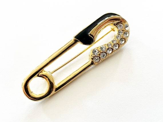 Vintage Gold Tone Rhinestone Safety Pin Brooch Etsy UK