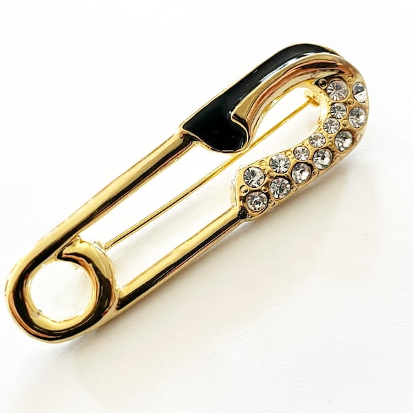 broche vintage Gold Tone Strass Safety Pin