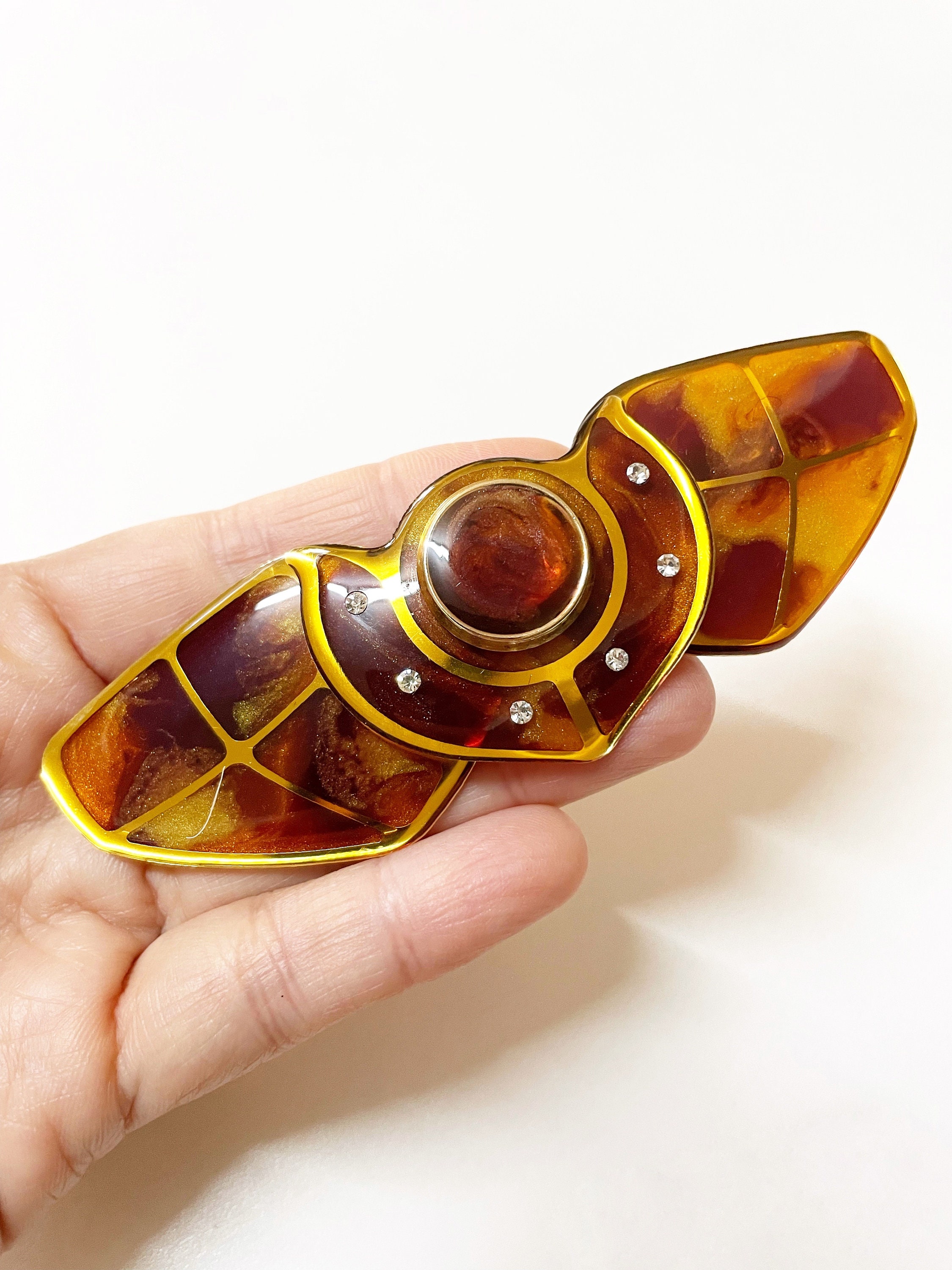Vintage French Barrette Art Deco Style Enamel Rhinestone 80s 