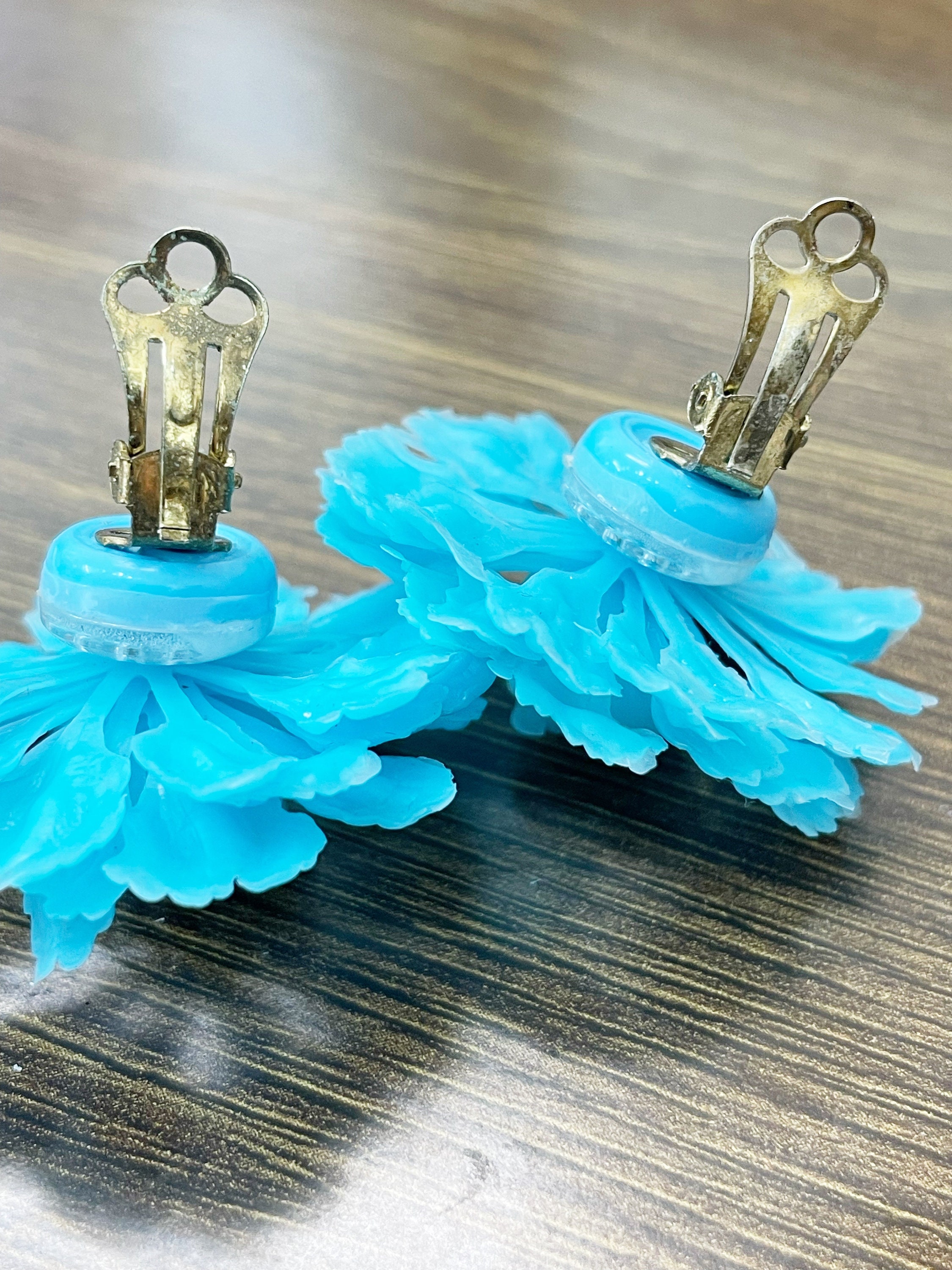 Boucles D'oreille à Clips Vintage - Petite Fleur En Plastique Bleu - Sans Marque, Effet Rétro