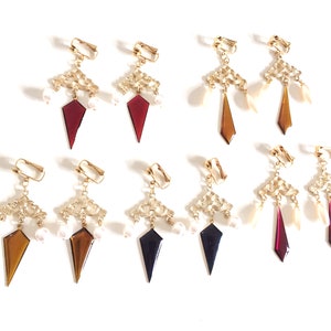 Vintage Gold Tone Faux Pearl Enamel Chandelier Earrings