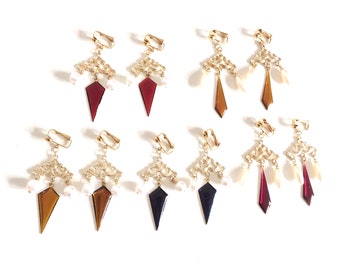 Vintage Gold Tone Faux Pearl Enamel Chandelier Earrings