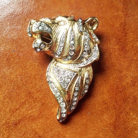 Vintage Tiger Brooch Swarovski Crystal Figural Pin
