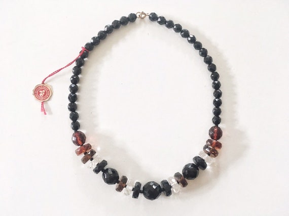 Vintage Czech Faceted Glass Bead Black Necklace O… - image 6