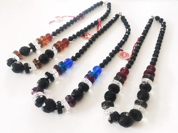 Vintage Czech Faceted Glass Bead Black Necklace O… - image 7