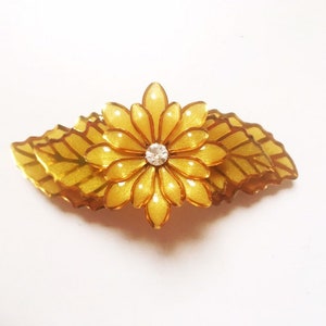 Presilha de cabelo vintage francesa esmaltada mostarda strass anos 80