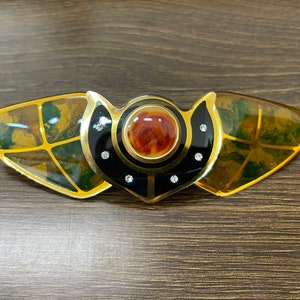 Vintage French Barrette Art Deco Style Enamel Rhinestone 80s Hair Clip