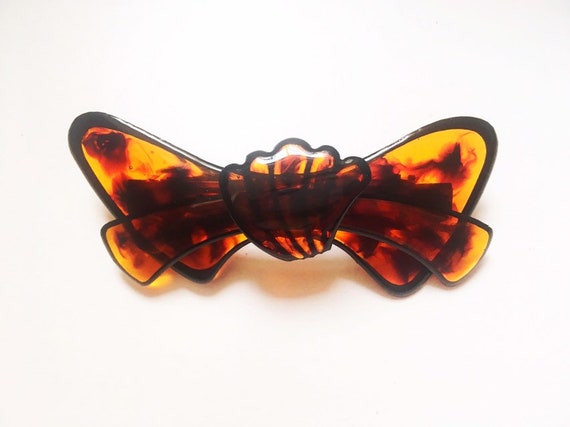 Vintage French Barrette Faux Tortoise Shell Ename… - image 1