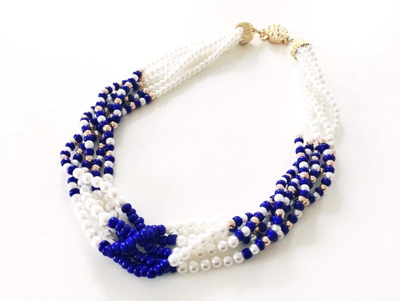 Vintage Multi-strand Faux Pearl Beaded Necklace Choker Box Clasp