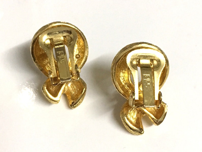 Vintage Signed Soleil Gold Plated Rhinestone Clip Earrings
