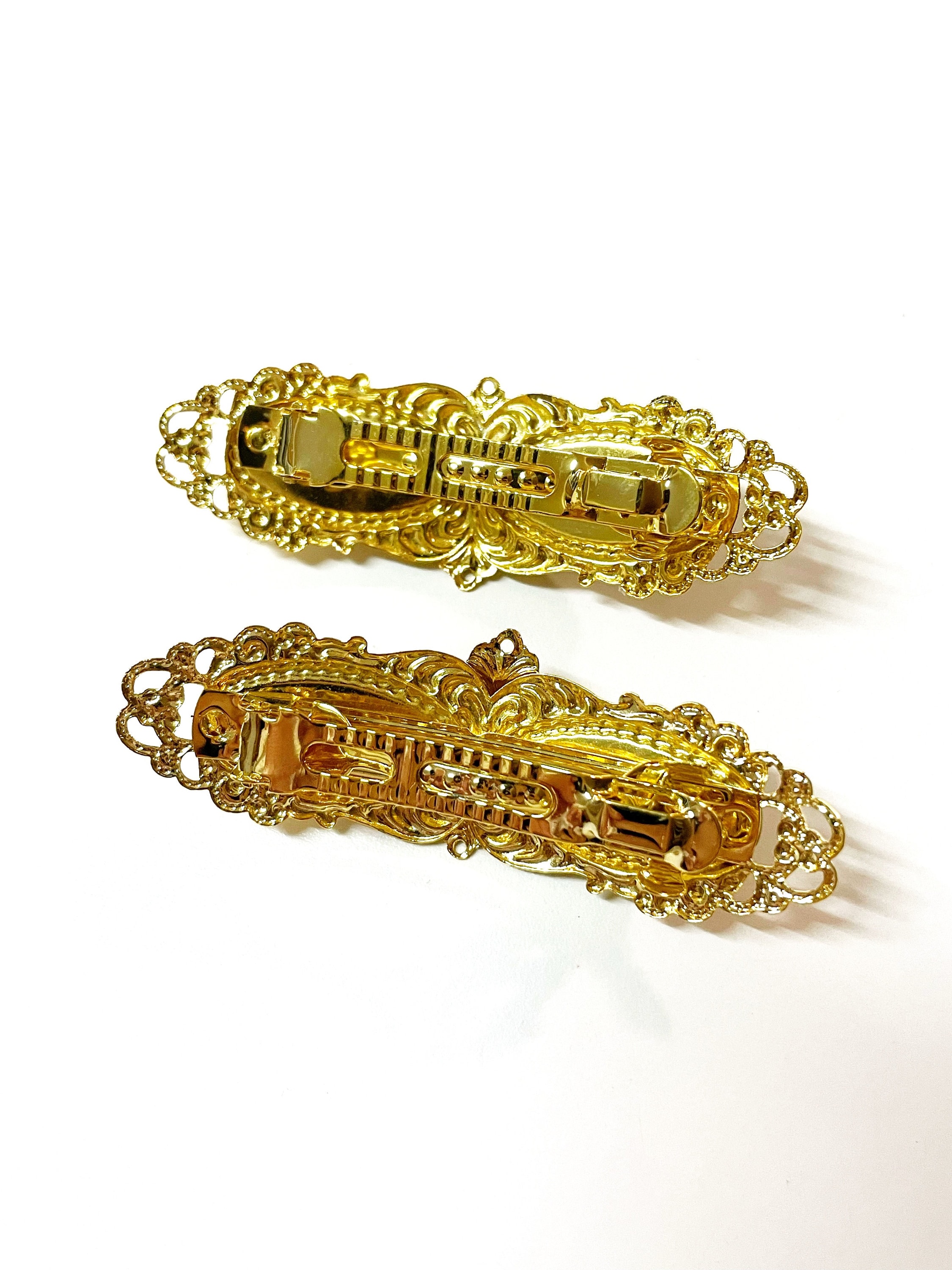 Vintage Barrettes Gold Tone, Enamel, Rhinestone, Filigree Bundle of Six Vintage Barrette Findings - Etsy main image 2