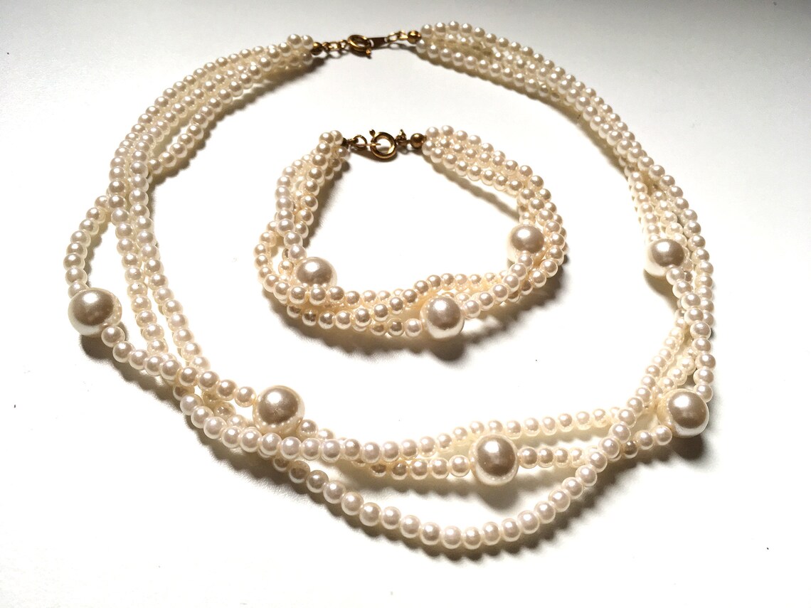 Vintage Twisted Multi Strain Faux Pearl Necklace Bracelet Etsy