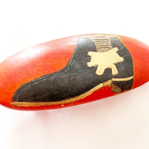 Vintage Hand-painted Bright Orange Wooden Boot Barrette Hair Clip