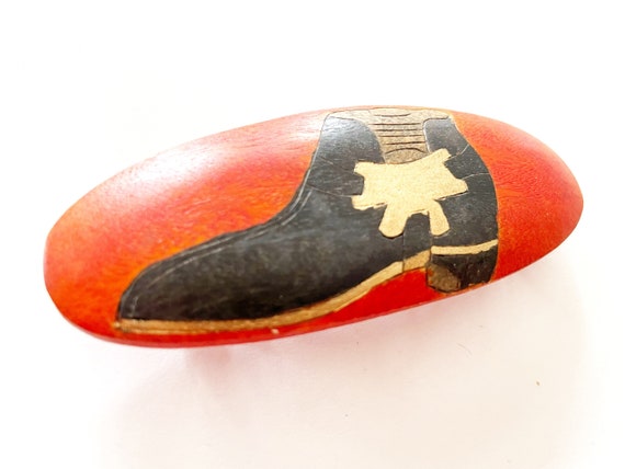 Vintage Hand-painted Bright Orange Wooden Boot Ba… - image 1