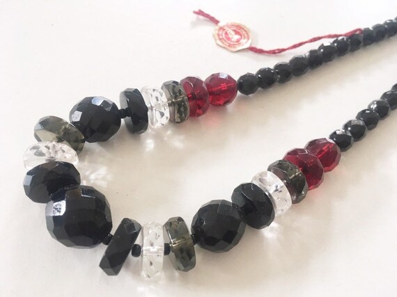 Vintage Czech Faceted Glass Bead Black Necklace O… - image 5
