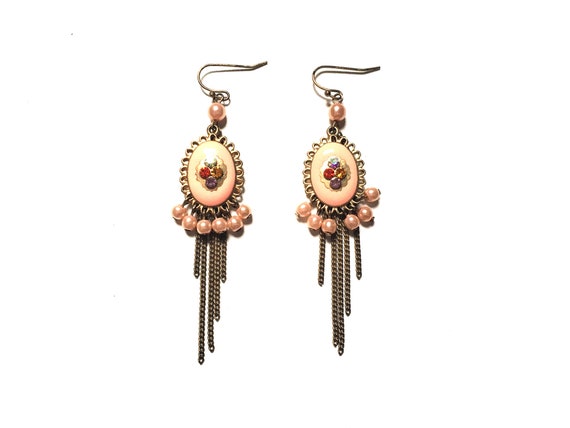 Enamel Multicolour Rhinestone Faux Pearl Tassel Ch