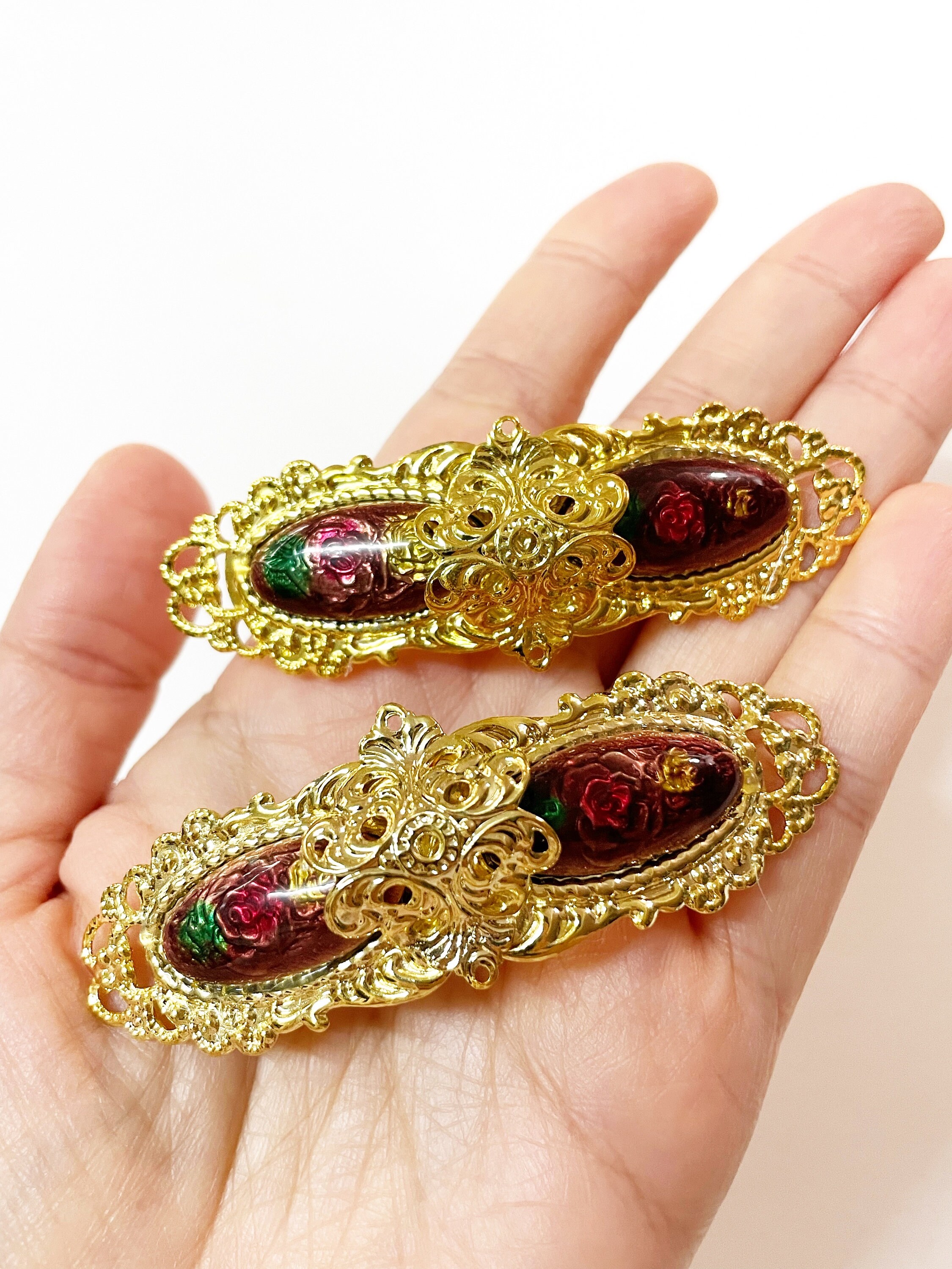 Vintage Barrettes Gold Tone, Enamel, Rhinestone, Filigree Bundle of Six Vintage Barrette Findings - Etsy main image 4