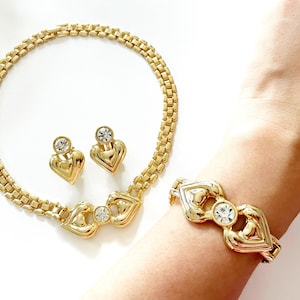 Vintage Gold Tone Panther Chain Necklace Watch Band Parure Jewellery Set Bow Pendant