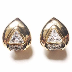 Vintage Swarovski Component Crystal Gold Tone Clip Earrings Bridal