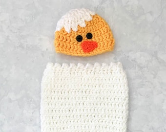 Baby Chick Newborn Cocoon and Hat Photo Prop Set Crochet Pattern Printable PDF Spring Baby Swaddle